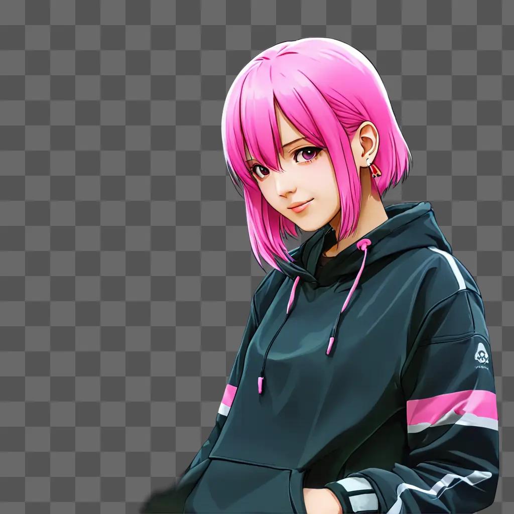 Pink hair anime girl posing for picture