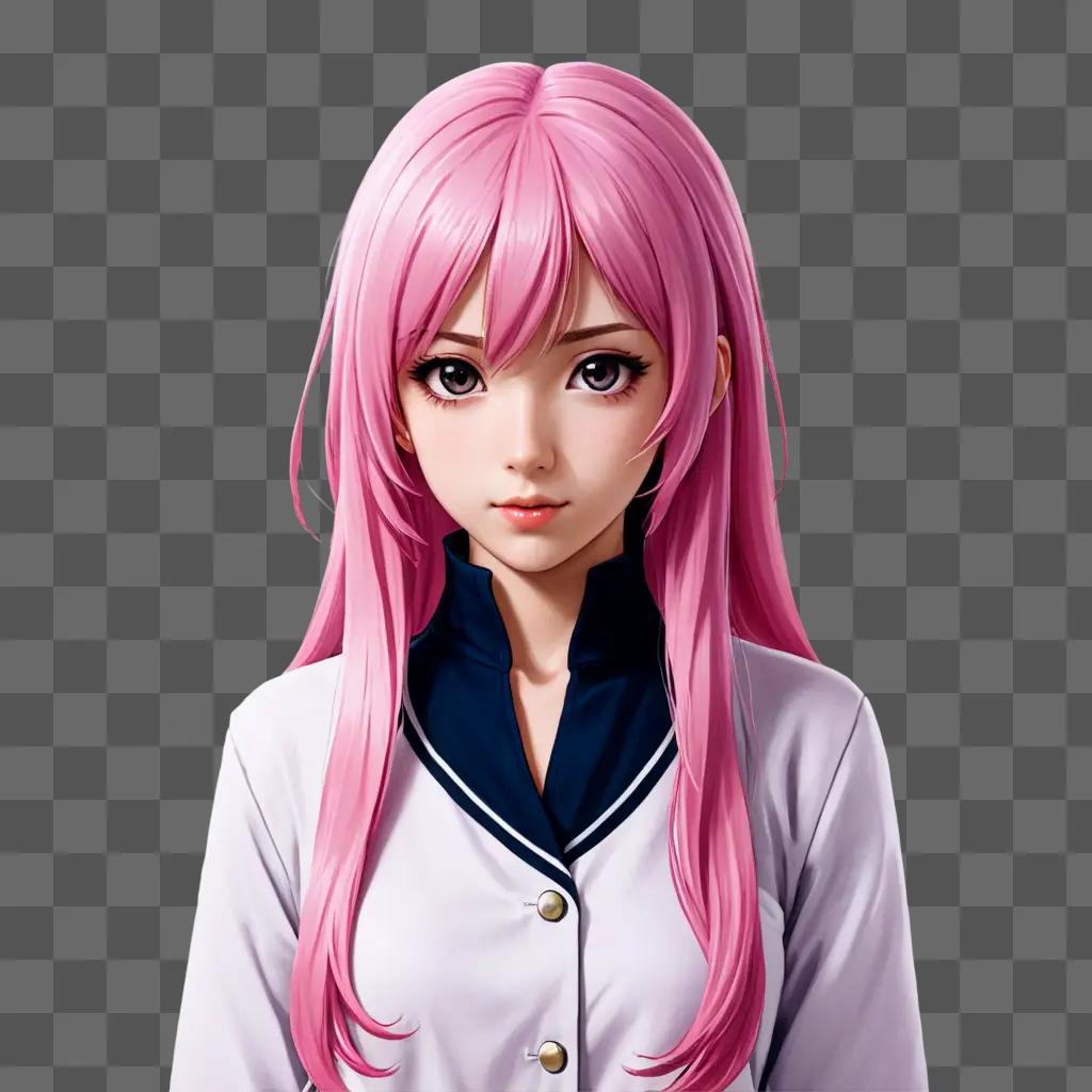 Pink hair anime girl posing in a white jacket