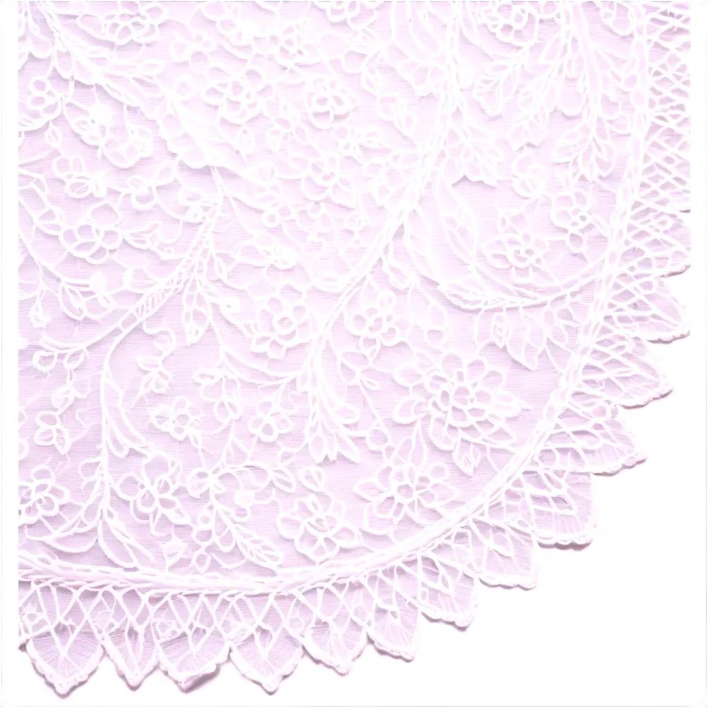 Pink lace tablecloth with white lace flowers