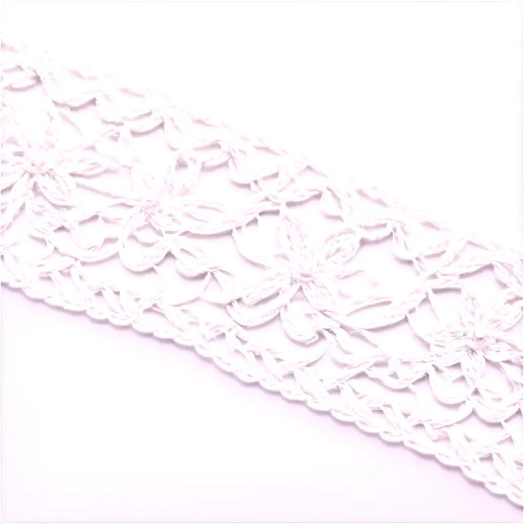 Pink lace with white threads on a white background