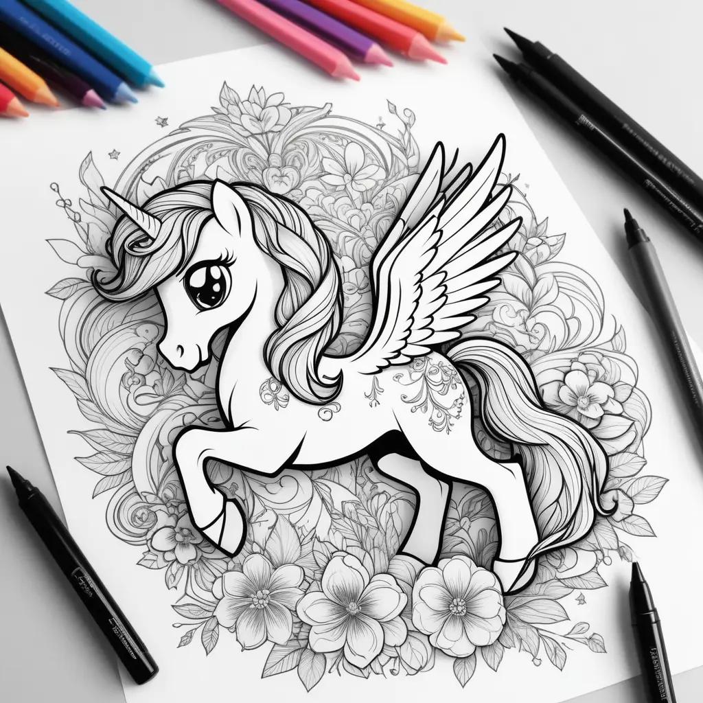 Pink pony and flower coloring pages