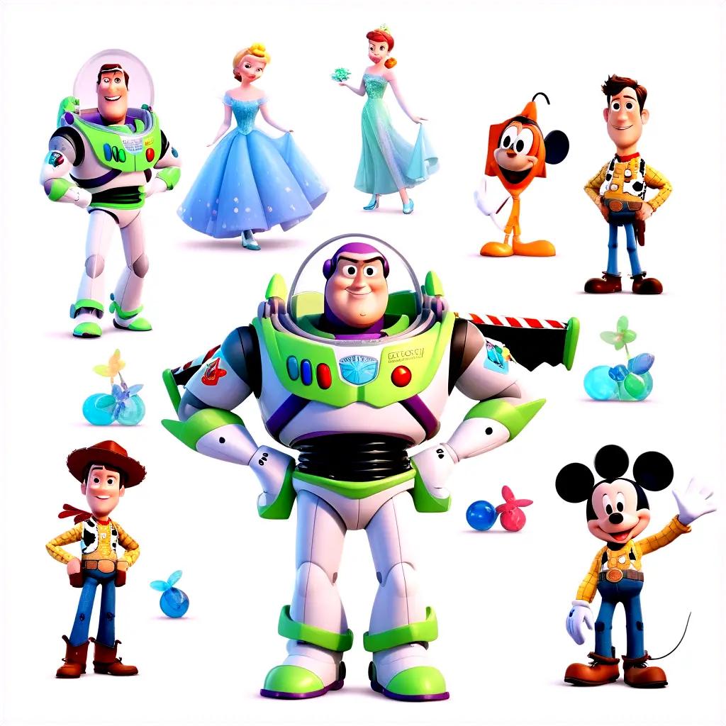 Pixar characters in a white background