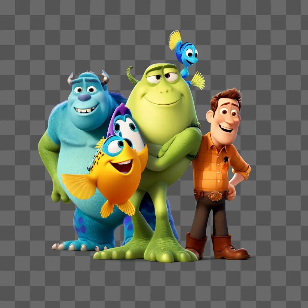 Pixar characters pose for a photo