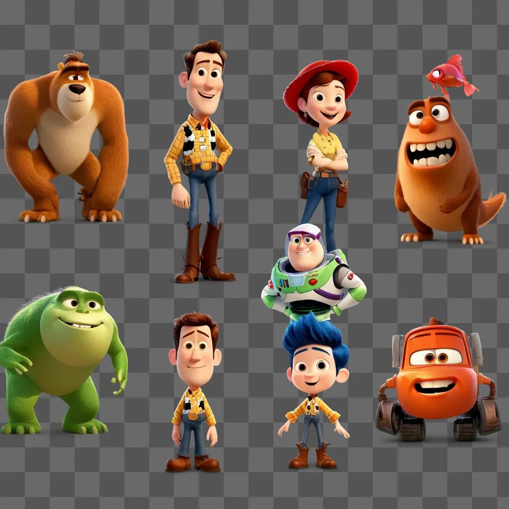 Pixars Toy Story characters on a brown background