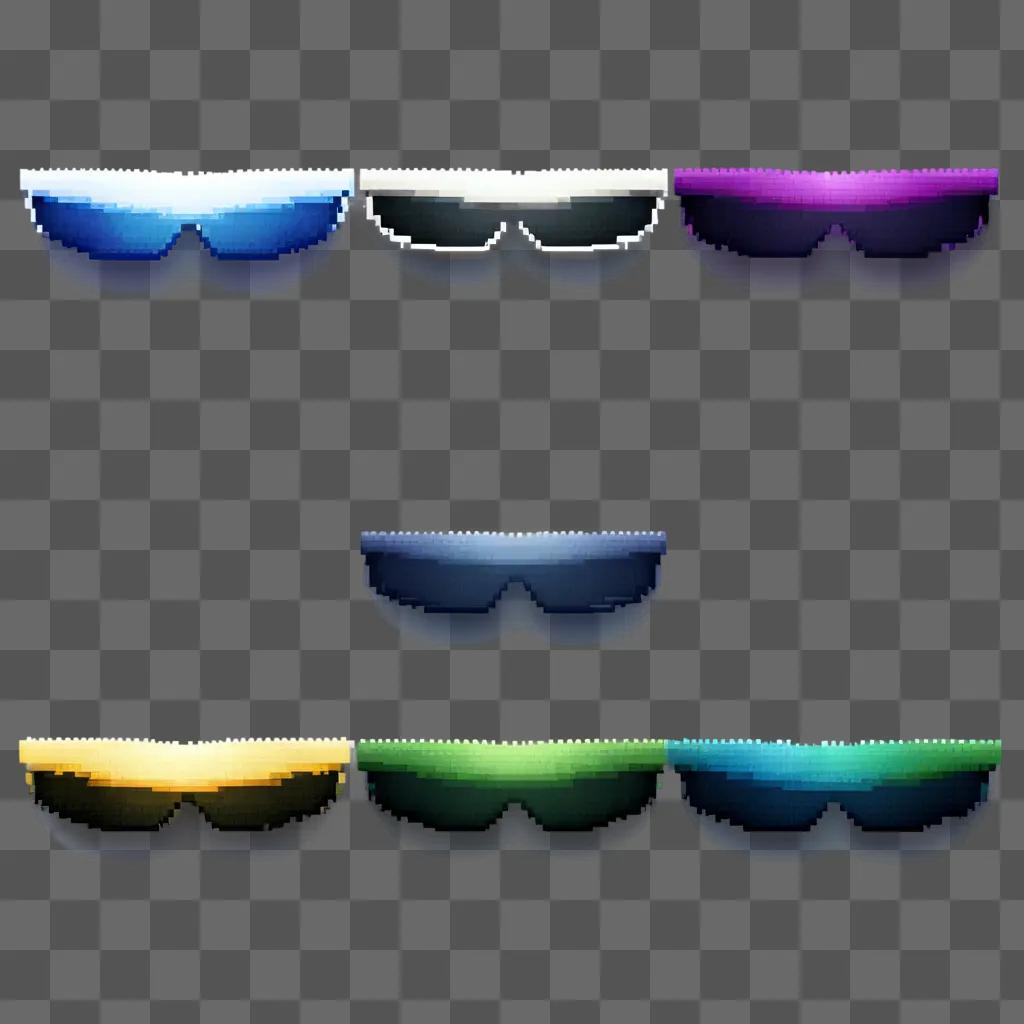 Pixel shades with different colors on a dark background