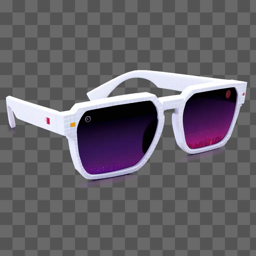 Pixelated sunglasses shine brightly on a purple background