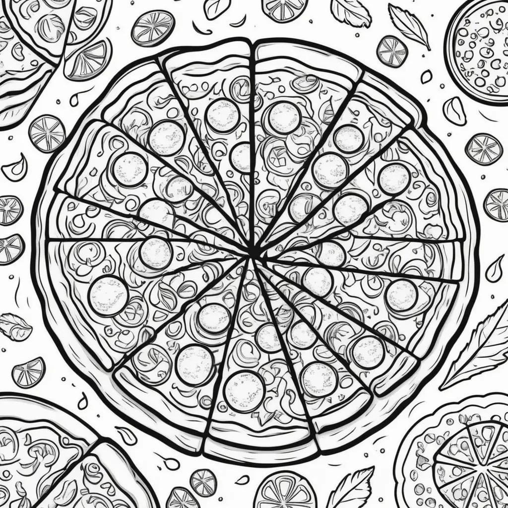 Pizza coloring pages with black and white illustrations