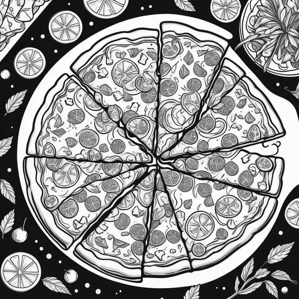 Pizza coloring pages with slices and toppings