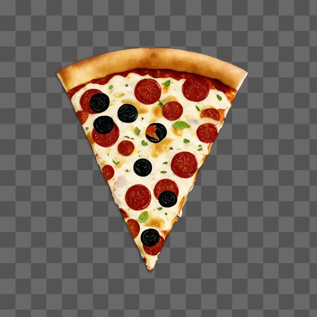 Pizza slice with black and white toppings