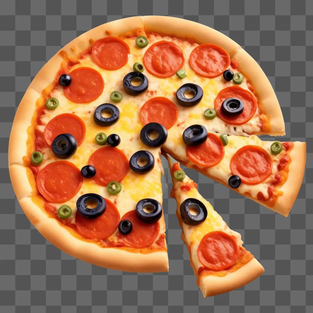 Pizza slice with black olives and pepperoni