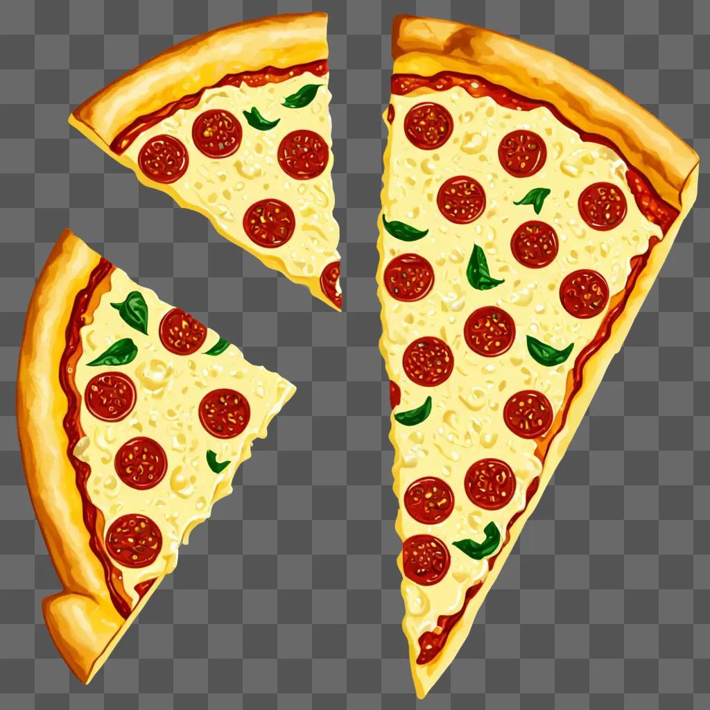 Pizza slices with cheese and toppings on a beige background