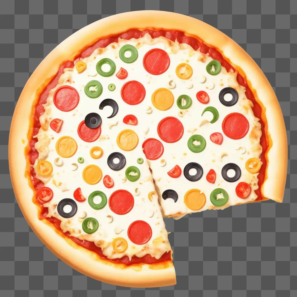 Pizza with pepperoni and colorful toppings, cut in half