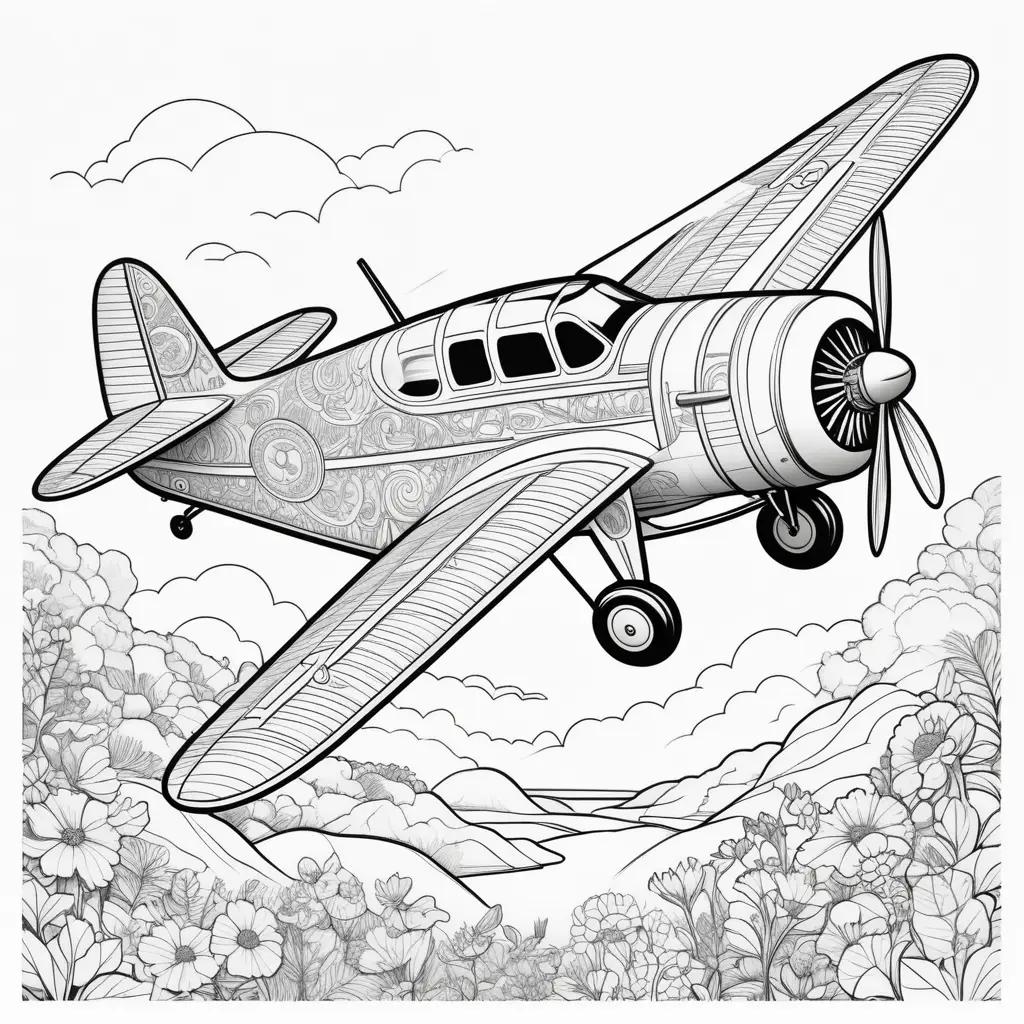 Plane coloring pages: vintage, floral, doodle, airplane, color