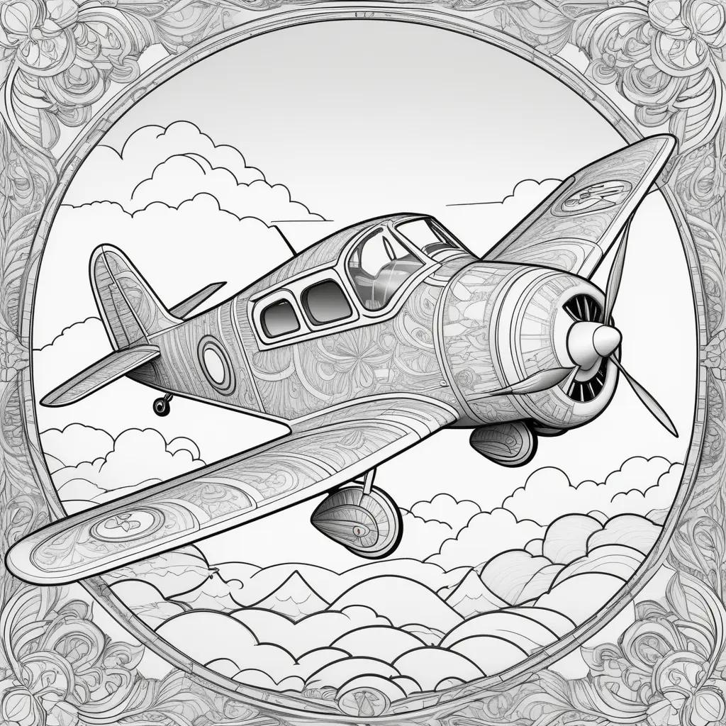 Plane coloring pages with detailed black and white designs