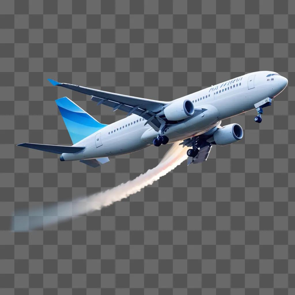 Plane takes off in a blue sky