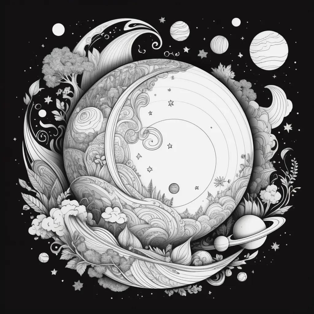 Planet coloring pages featuring a fantastical world