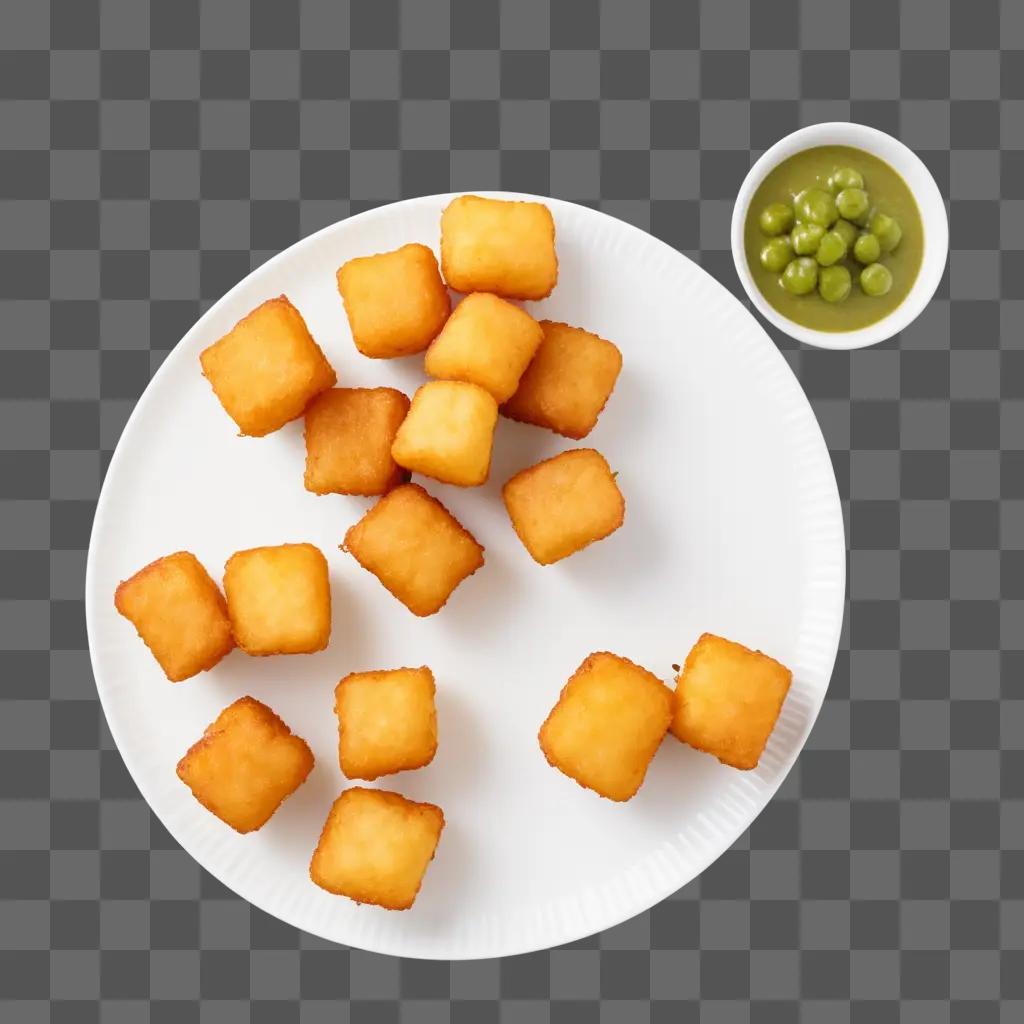 Plate of fried tater tots with green sauce