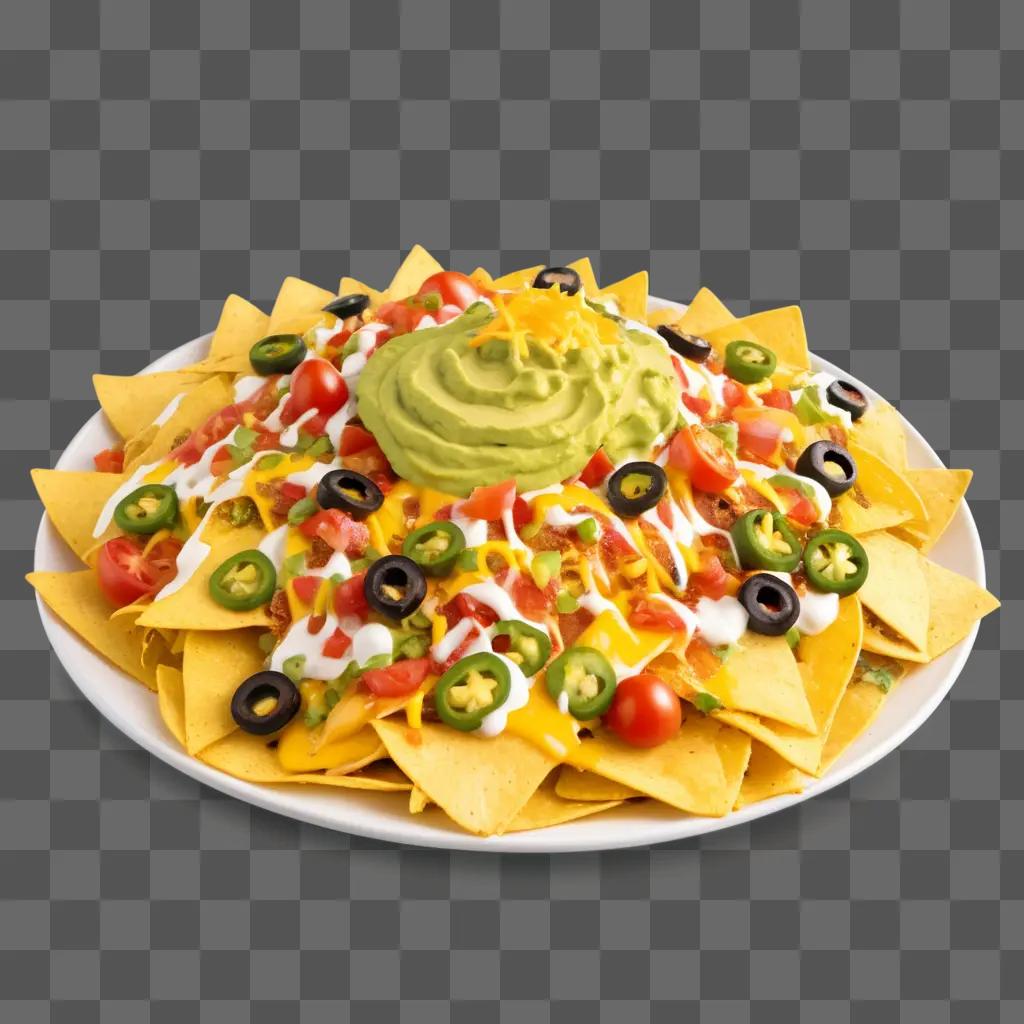 Plate of nachos with guacamole and salsa