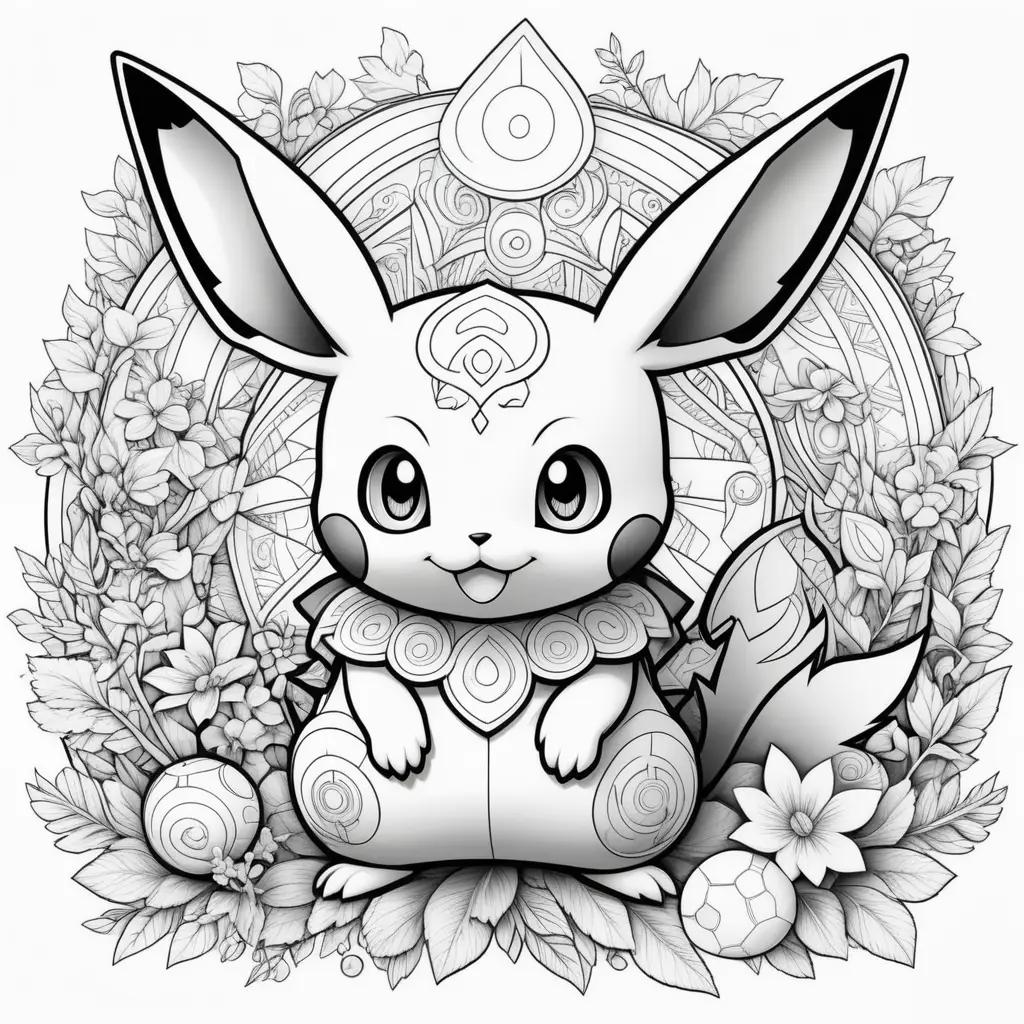 Pokémon Coloring Pages: Eevee with flowers