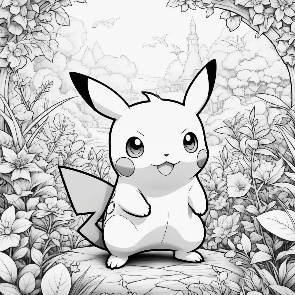 Pokemon Coloring Page with a cute pokemon standing in a forest