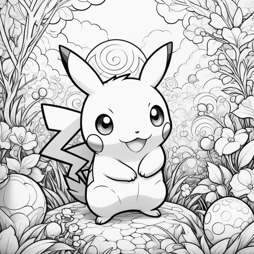 Pokemon Coloring Pages: Pikachu in a forest