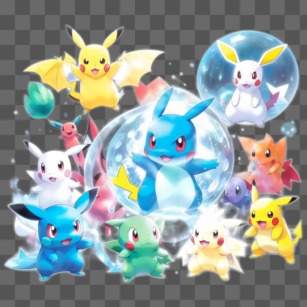 Pokemon figures in transparent bubble