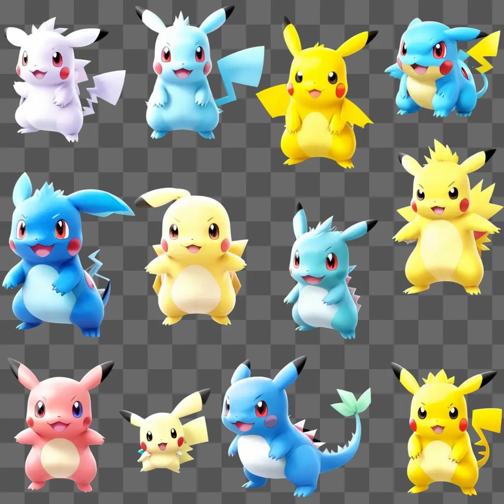 Pokemon transparent figures on a bright background