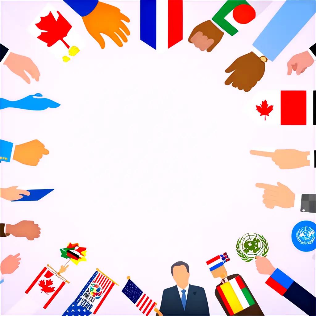 Political symbols and flags displayed on a white background