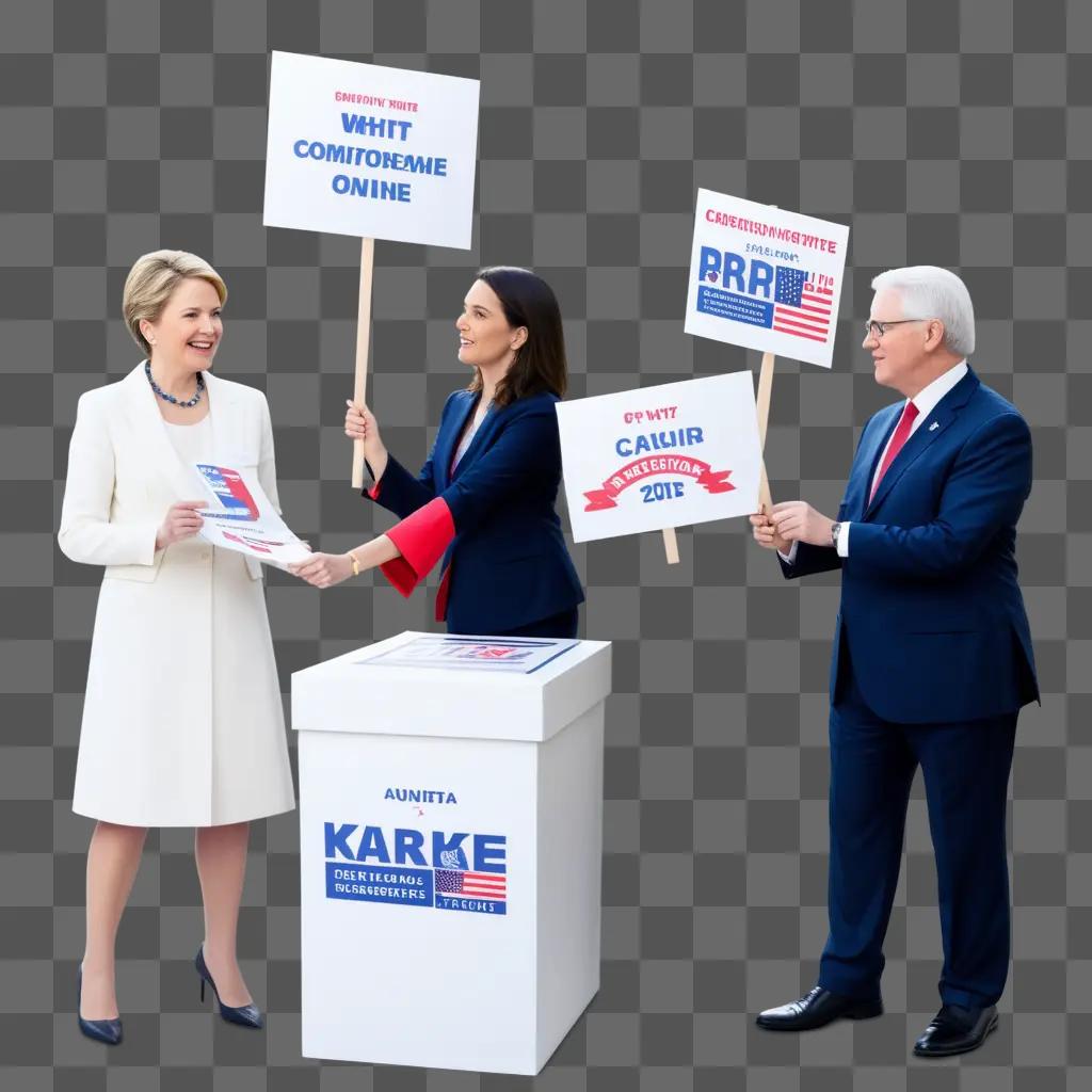 Politics: Two women shake hands with a man in a grey suit