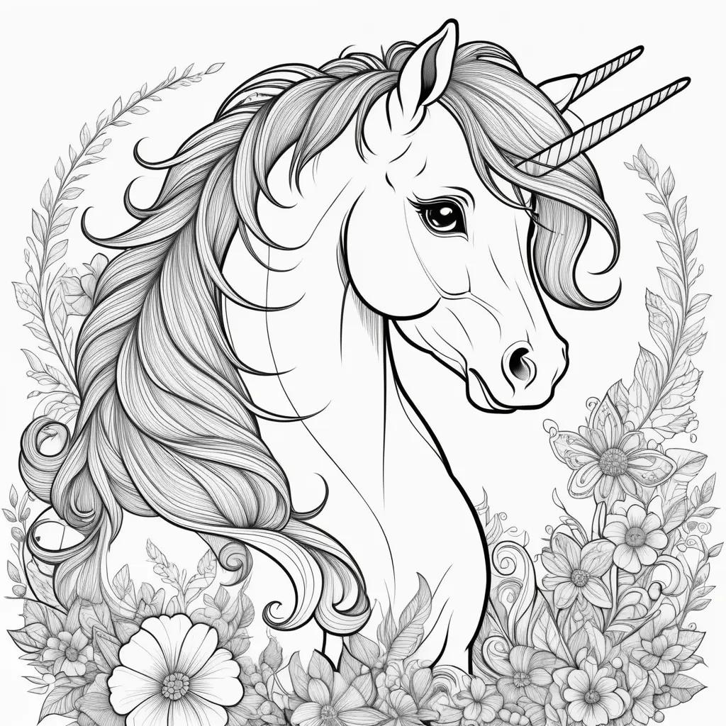 Pony coloring pages with flower and leaves