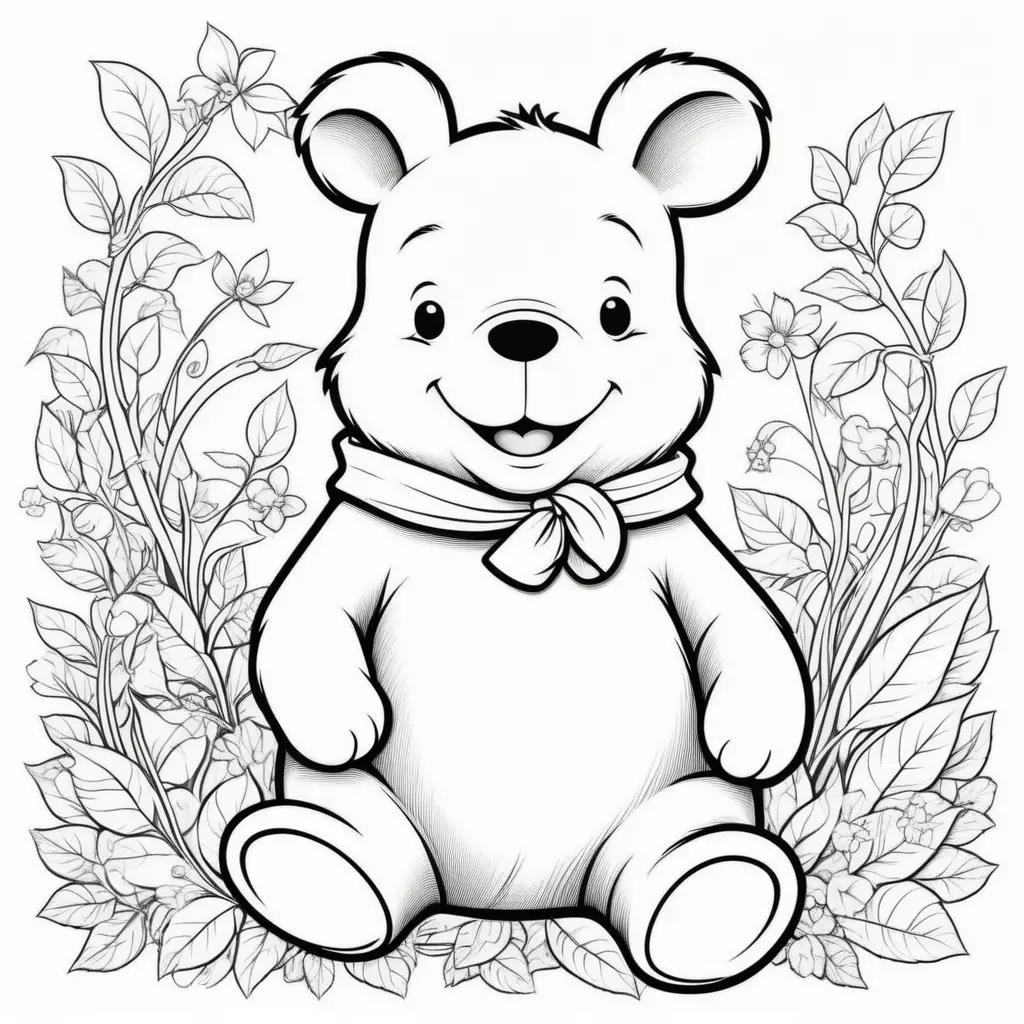 Pooh bear coloring pages: a smiling bear with a bow