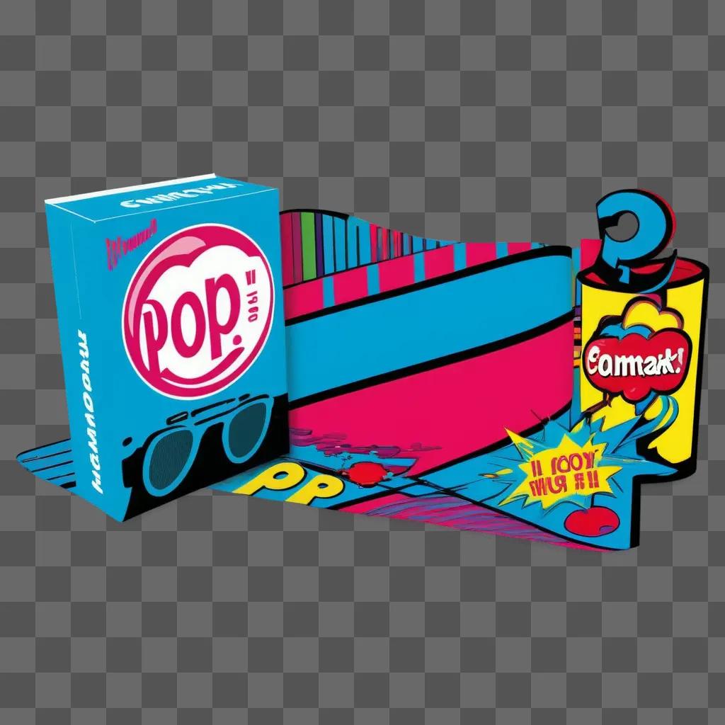 Pop art box with bright colors and cartoon characters