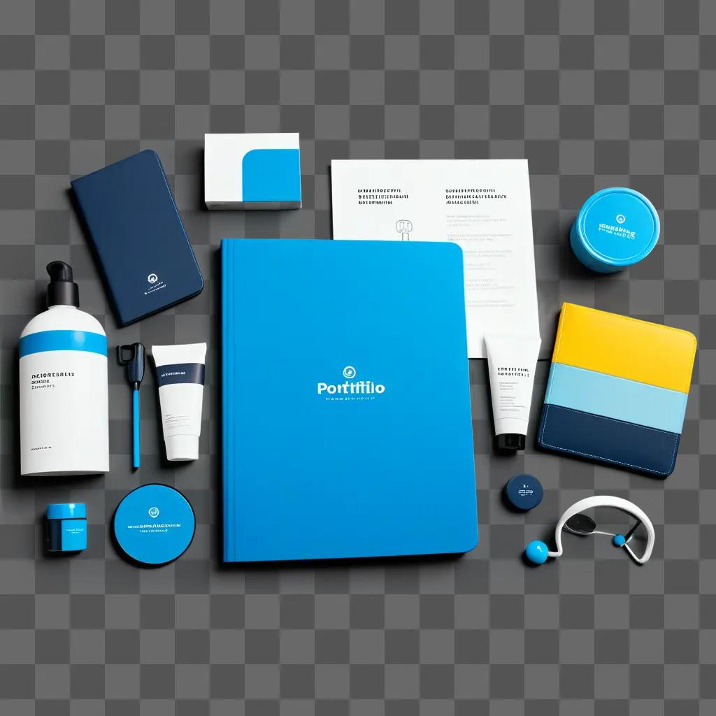 Portfillo brand items on a blue background