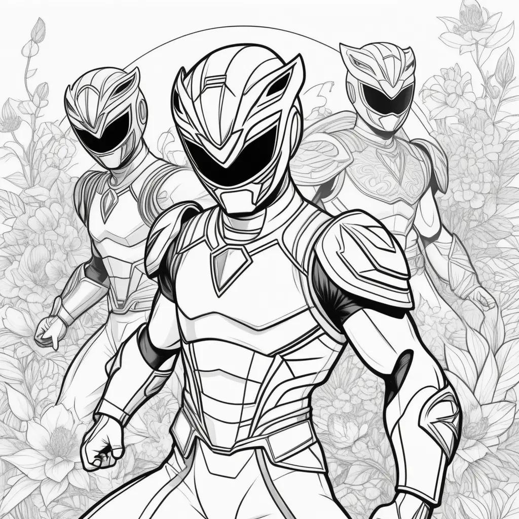 Power Ranger coloring pages with flowers and people