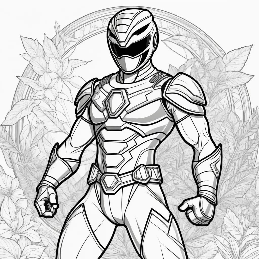 Power Ranger stands against a background of leaves and flowers