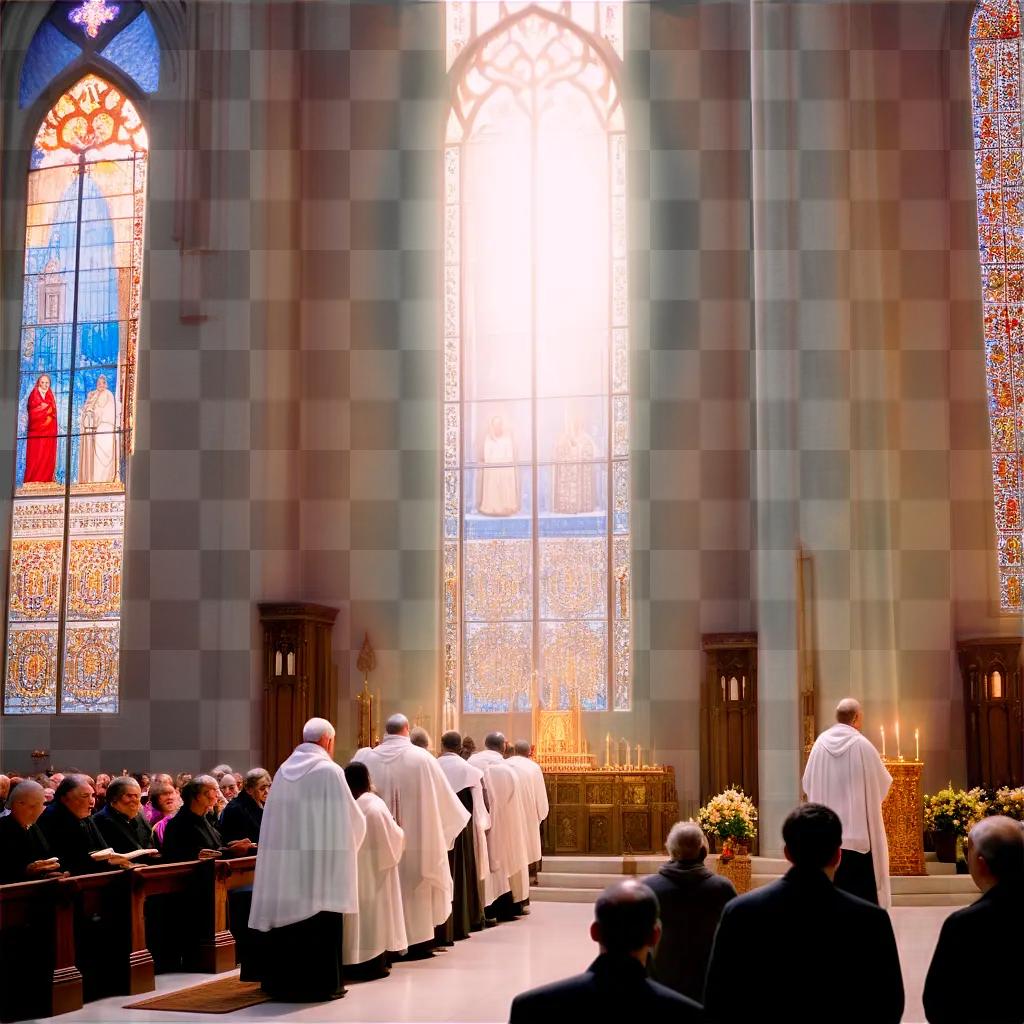 Prayers in a church with worshippers