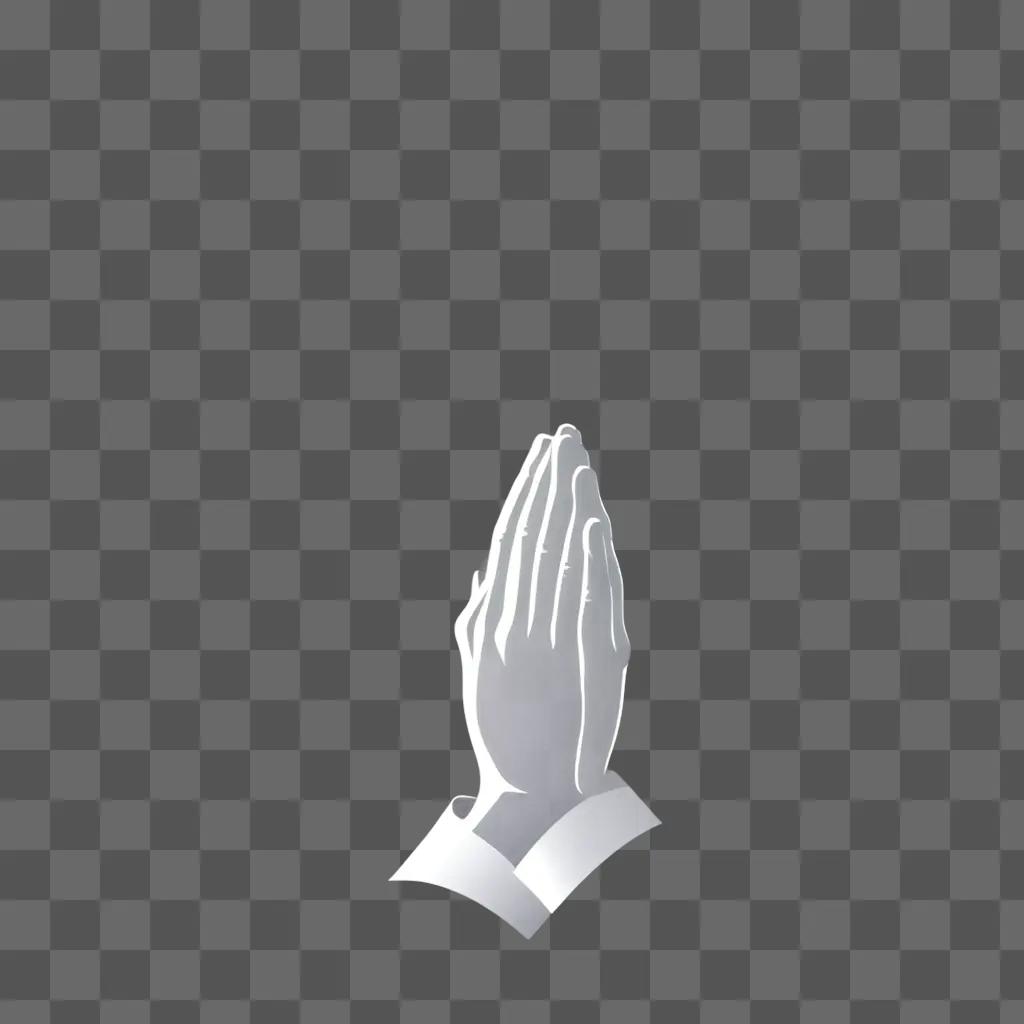 Praying hands in white on a gray background