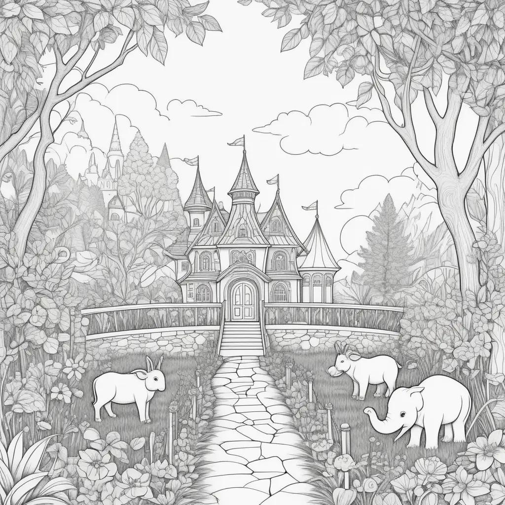 Pre-K Coloring Pages of a Castle and Animals