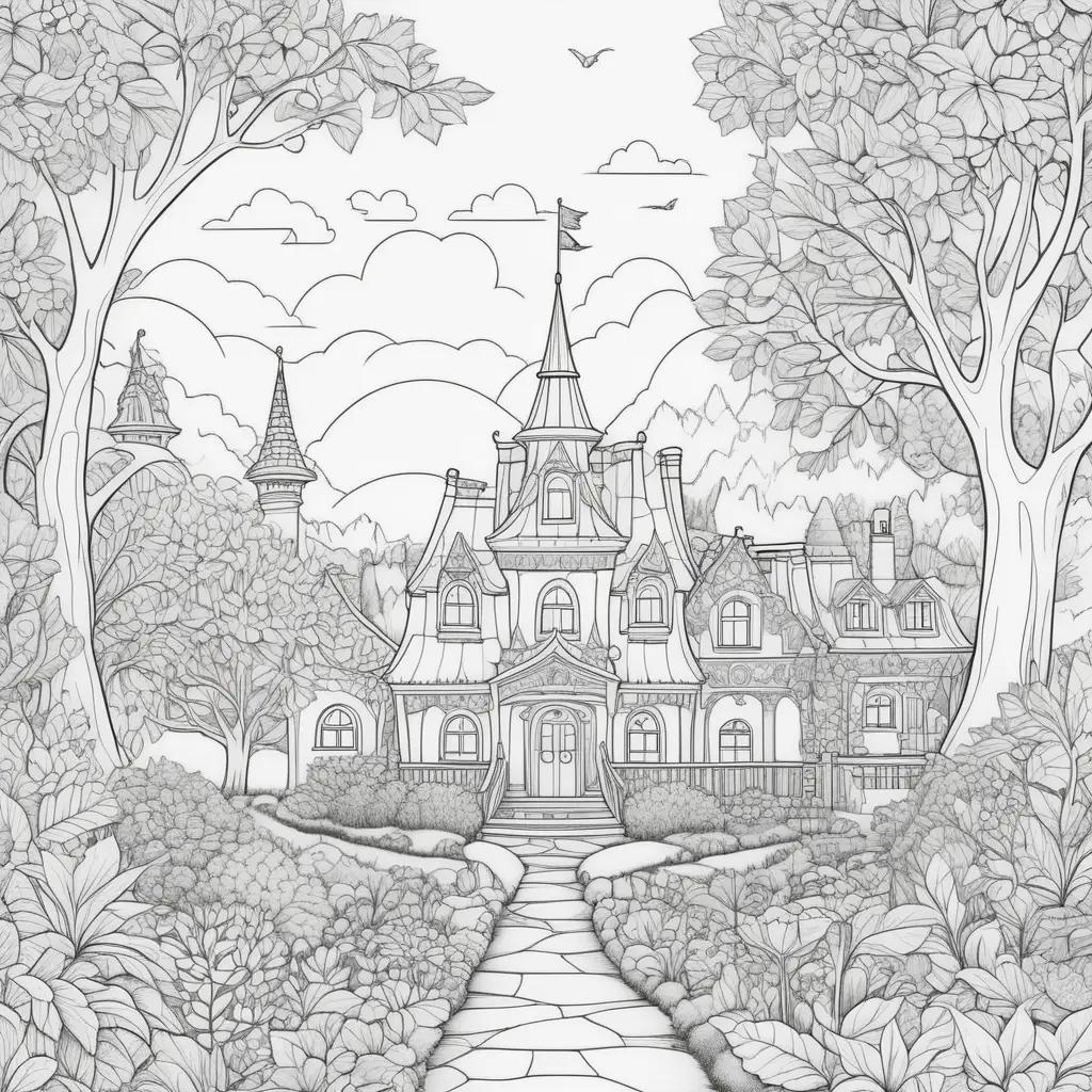 Pre-kindergarten coloring pages featuring a castle and a garden