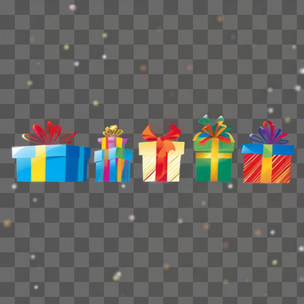 Presents line up for the camera on a festive background