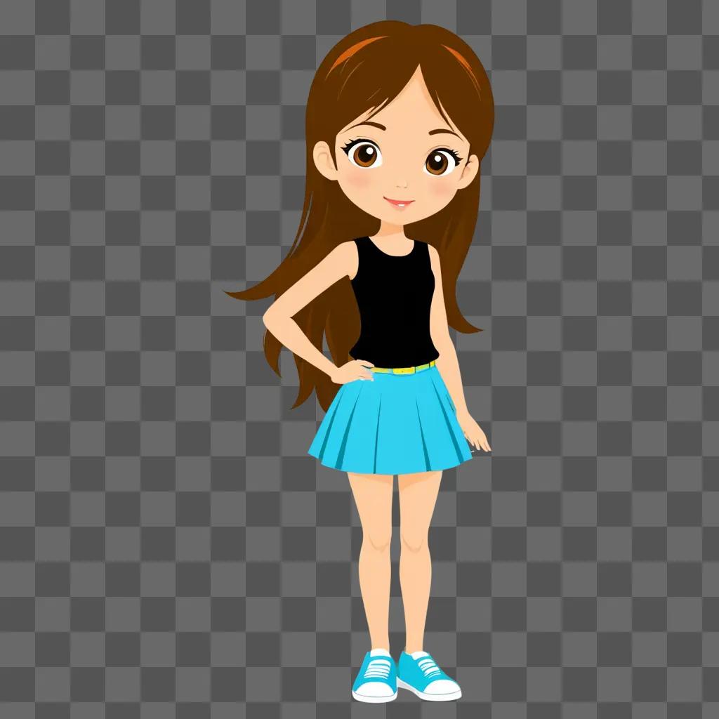 Pretty cartoon girl standing with her hands behind her back