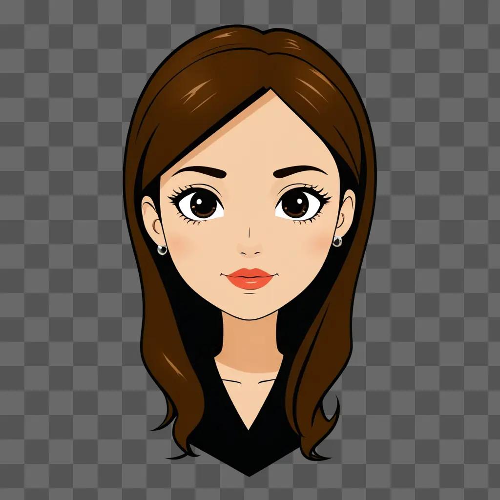 Pretty cartoon girl with brown hair and earrings