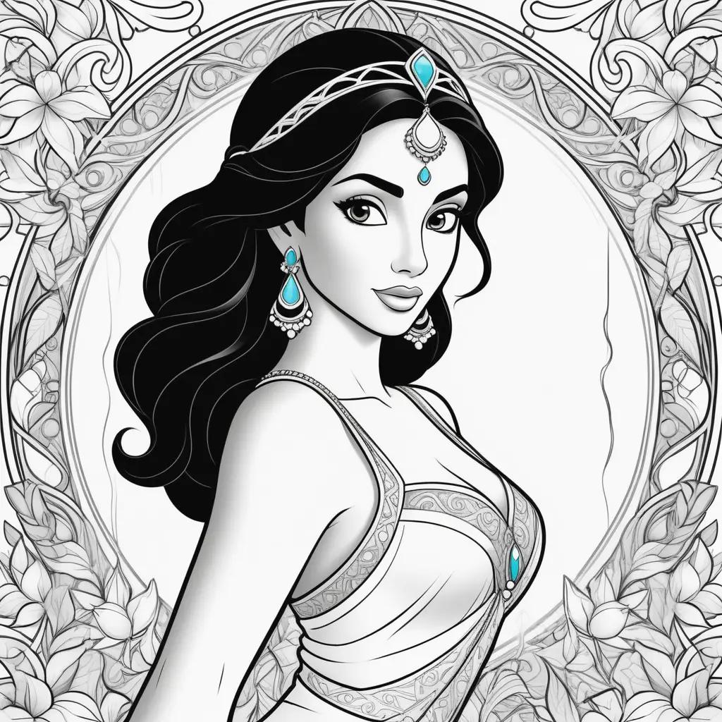 Princess Jasmine Coloring Page: A colorful illustration of a woman in a dress
