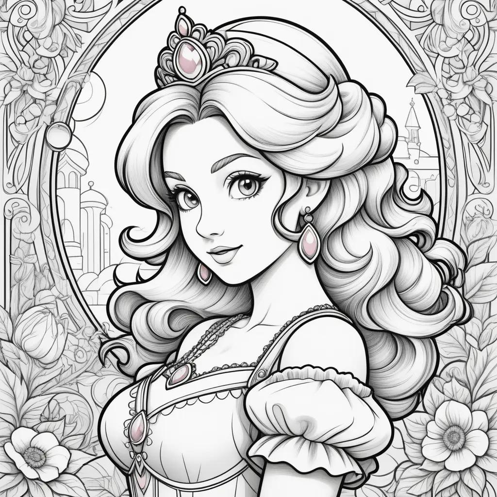 Princess Peach coloring page featuring a princess with a tiara