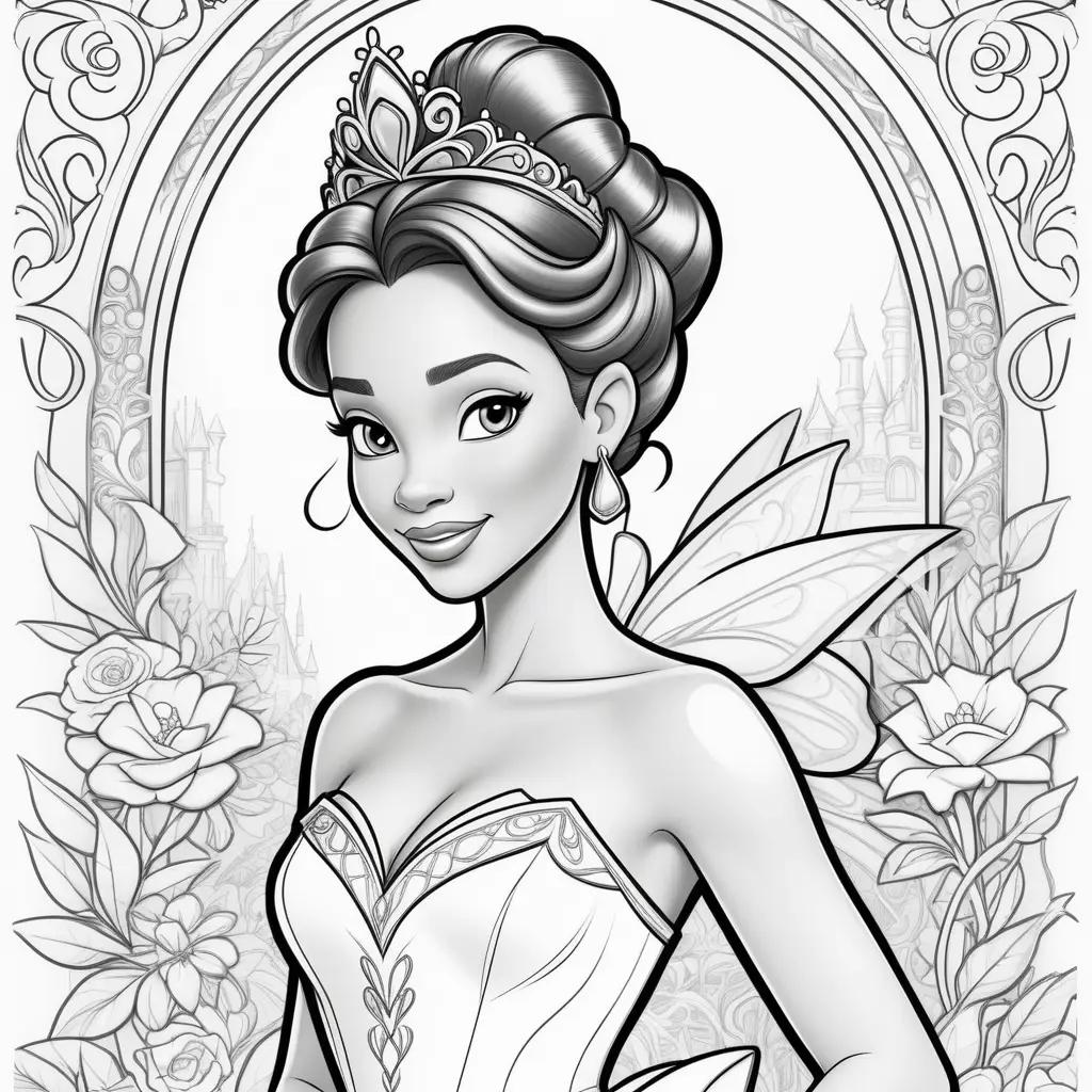 Princess Tiana coloring pages, black and white