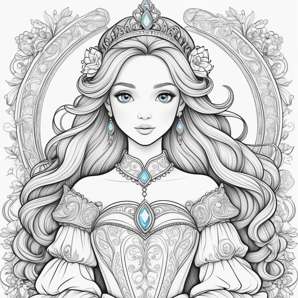 Princess coloring pages with a crown and a necklace