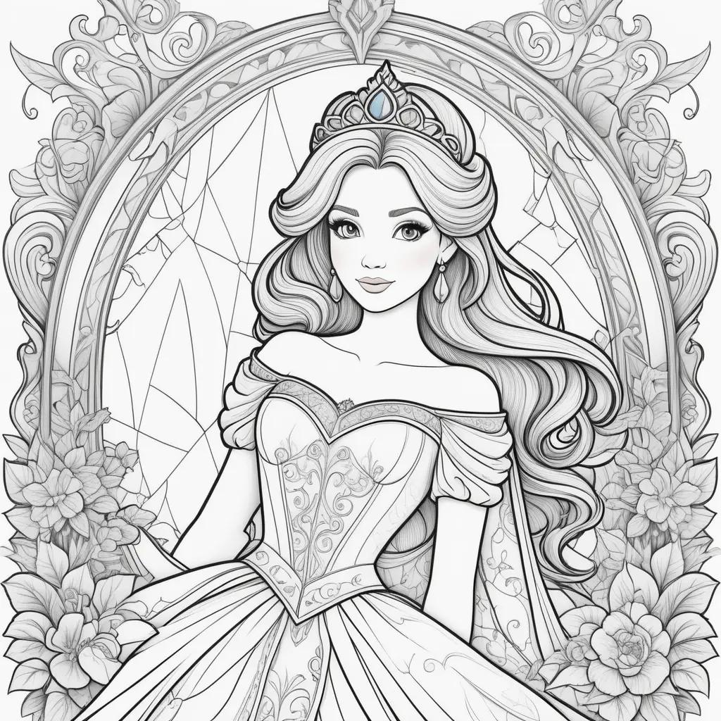 Princess coloring pages with princesses, flowers, and crowns