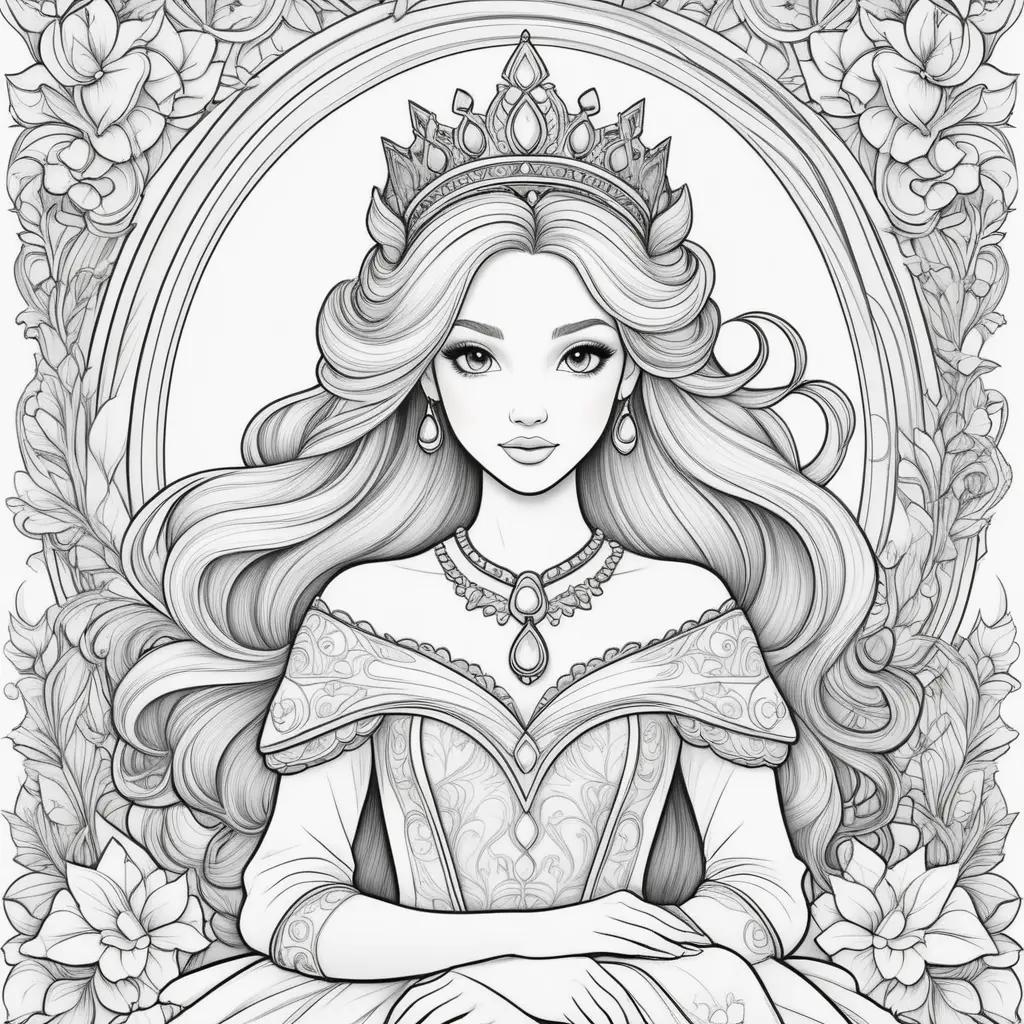 Printable coloring pages featuring a princess in a crown and tiara