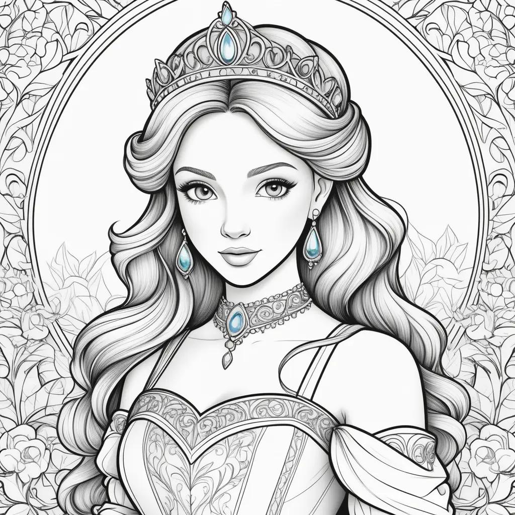 Printable coloring pages of a princess in a tiara and a crown