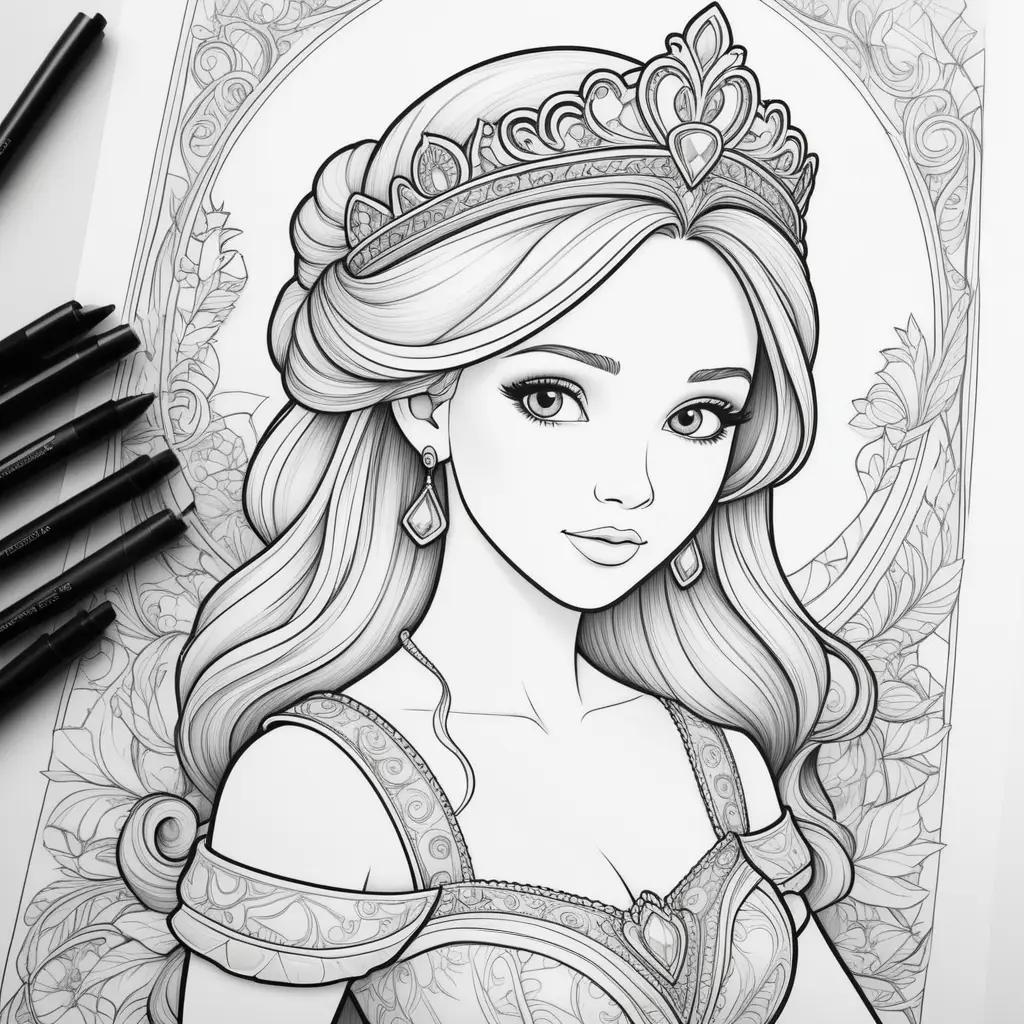 Printable coloring pages of princesses in black and white